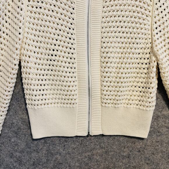 Varley Sweater Womens Medium Cream Cotton Eloise Full Zip Jacket Knit Collar - Picture 3 of 15